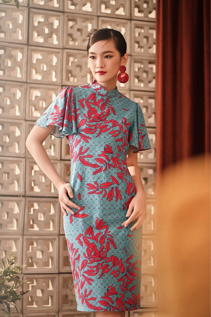 The Spring Dawn Women Flutter Sleeve Cheongsam Dress - Oriental Garden