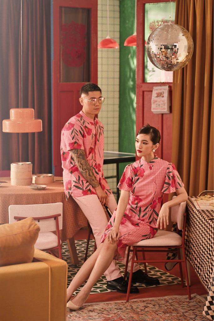 The Spring Dawn Women Flutter Sleeve Cheongsam Dress - Poppy Pink