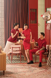The Spring Dawn Women Puff Sleeve Cheongsam Dress - Red Checked
