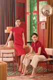 The Spring Dawn Women Puff Sleeve Cheongsam Dress - Red Checked