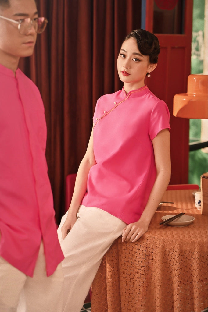 The Spring Dawn Women Classic Cheongsam Top - Fuchsia Pink