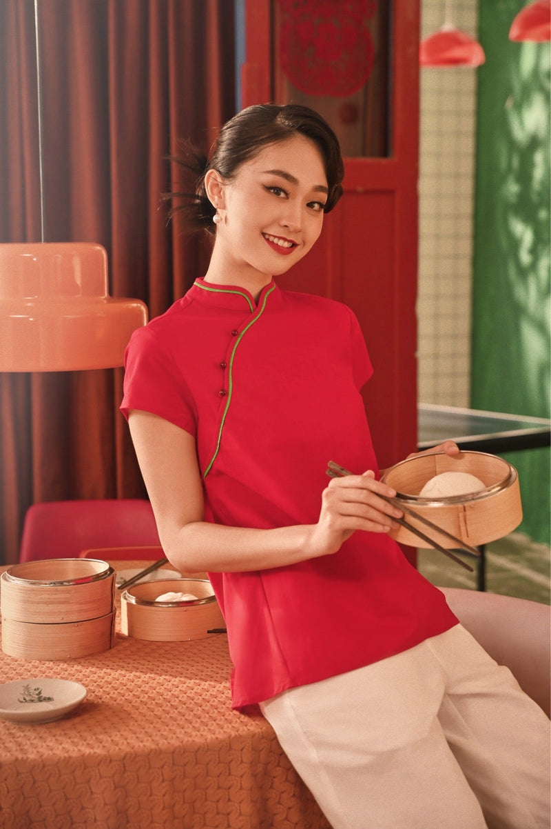 The Spring Dawn Women Classic Cheongsam Top - Red