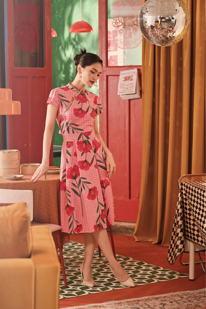 The Spring Dawn Women Blossom Cheongsam Dress - Poppy Pink