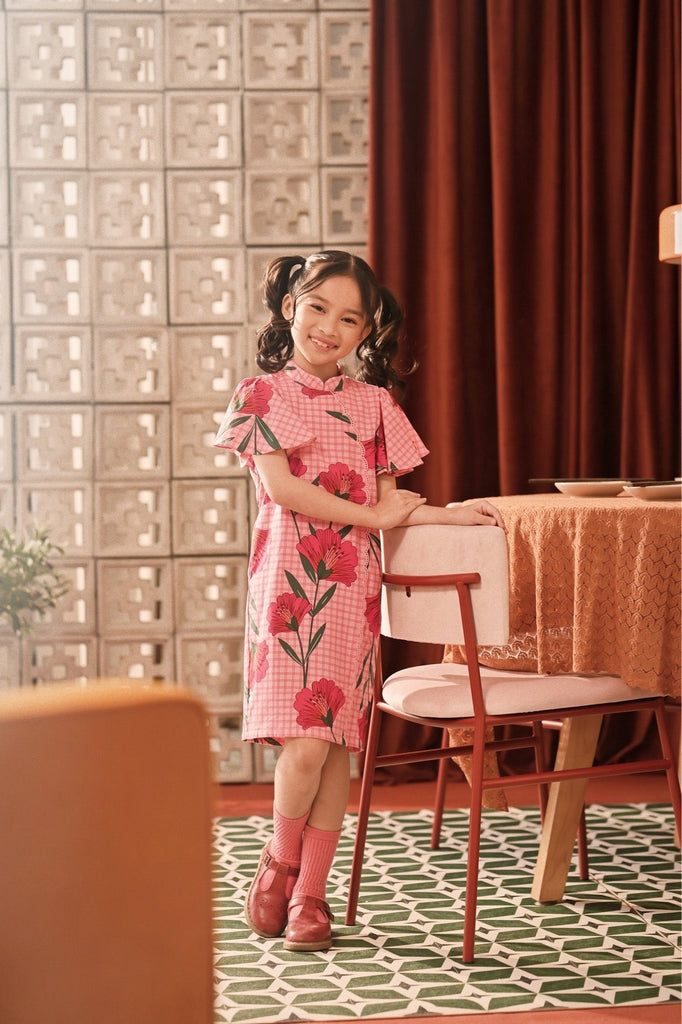The Spring Dawn Flutter Sleeve Cheongsam Dress - Poppy Pink