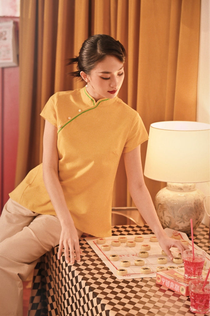 The Spring Dawn Women Classic Cheongsam Top - Mustard