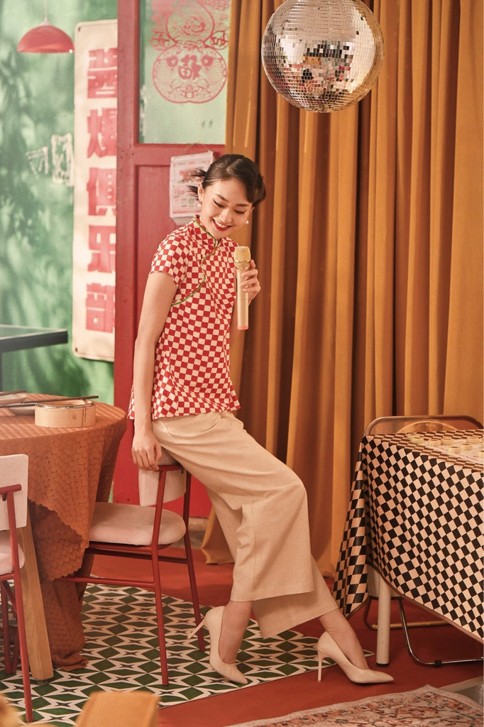 The Spring Dawn Women Classic Cheongsam Top - Checkerboard