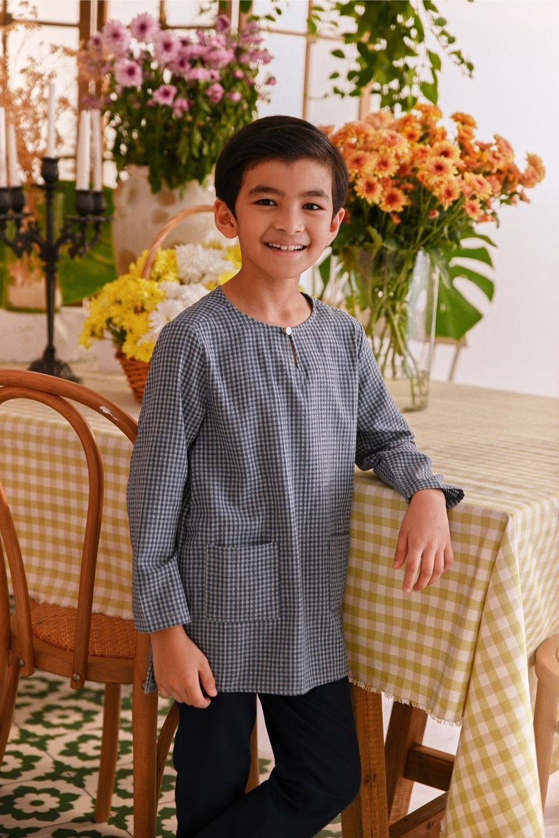 The Sarang Kurta - Light Navy Checked