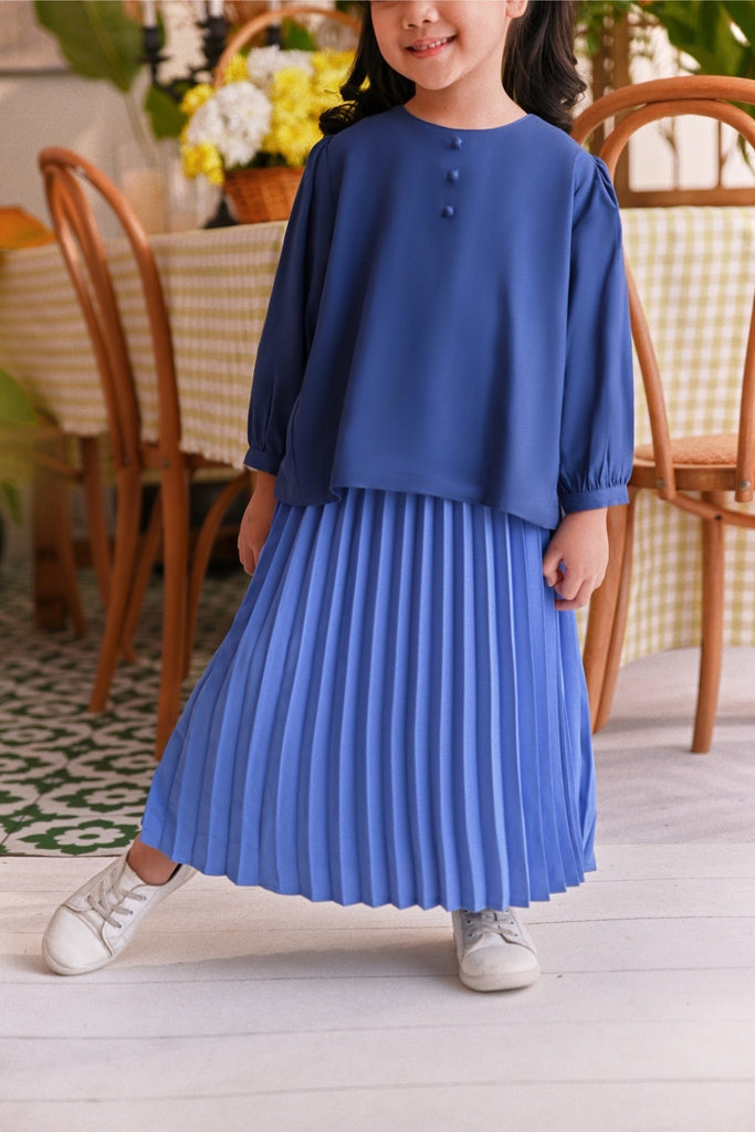 The Sarang Sun-Pleats Skirt - Steel Blue