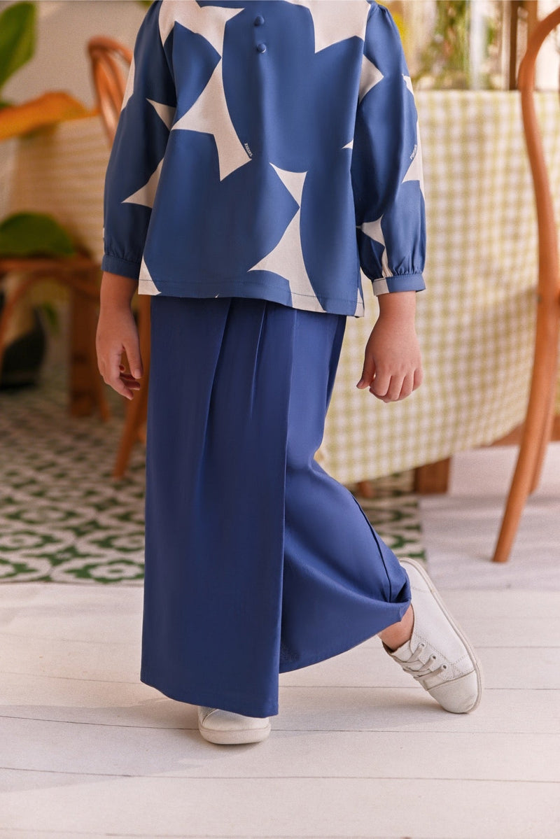 The Sarang Pleats Folded Skirt - Steel Blue