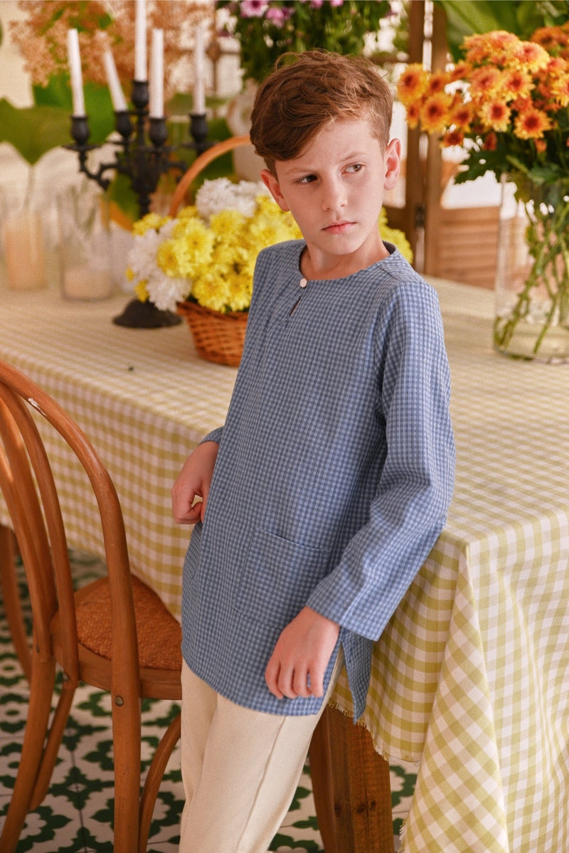 The Sarang Kurta - Yale Blue Checked