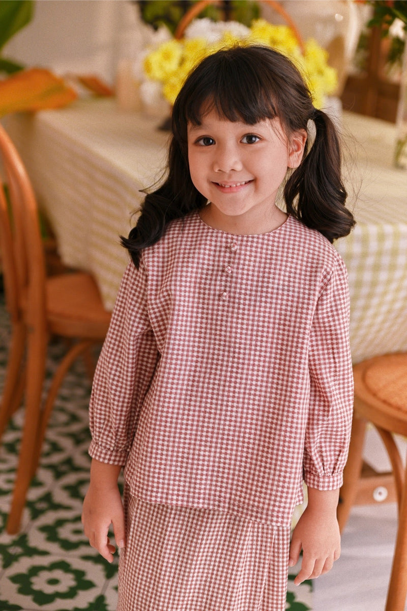 The Sarang Princess Blouse - Burgundy Checked