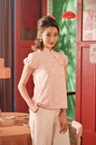 The Spring Dawn Women Puff Sleeve Cheongsam Top - Pink Floral Jacquard