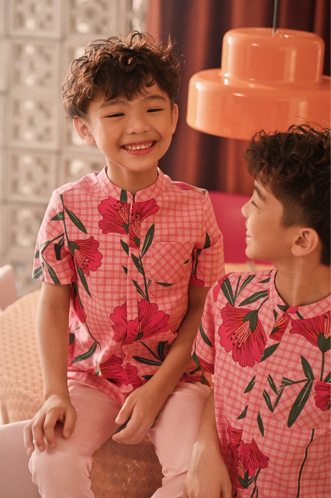 The Spring Dawn Mandarin Shirt - Poppy Pink