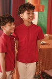 The Spring Dawn Mandarin Shirt - Red Checked