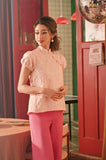 The Spring Dawn Women Puff Sleeve Cheongsam Top - Pink Floral Jacquard