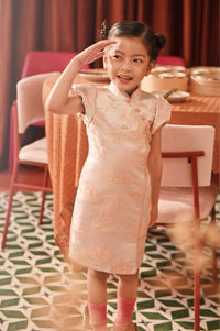 The Spring Dawn Puff Sleeve Cheongsam Dress - Soft Pink Poem