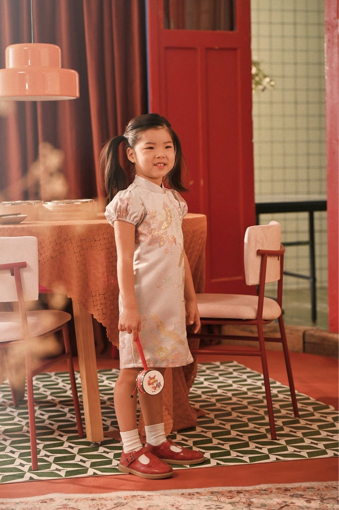 The Spring Dawn Puff Sleeve Cheongsam Dress - Soft Lilac Poem