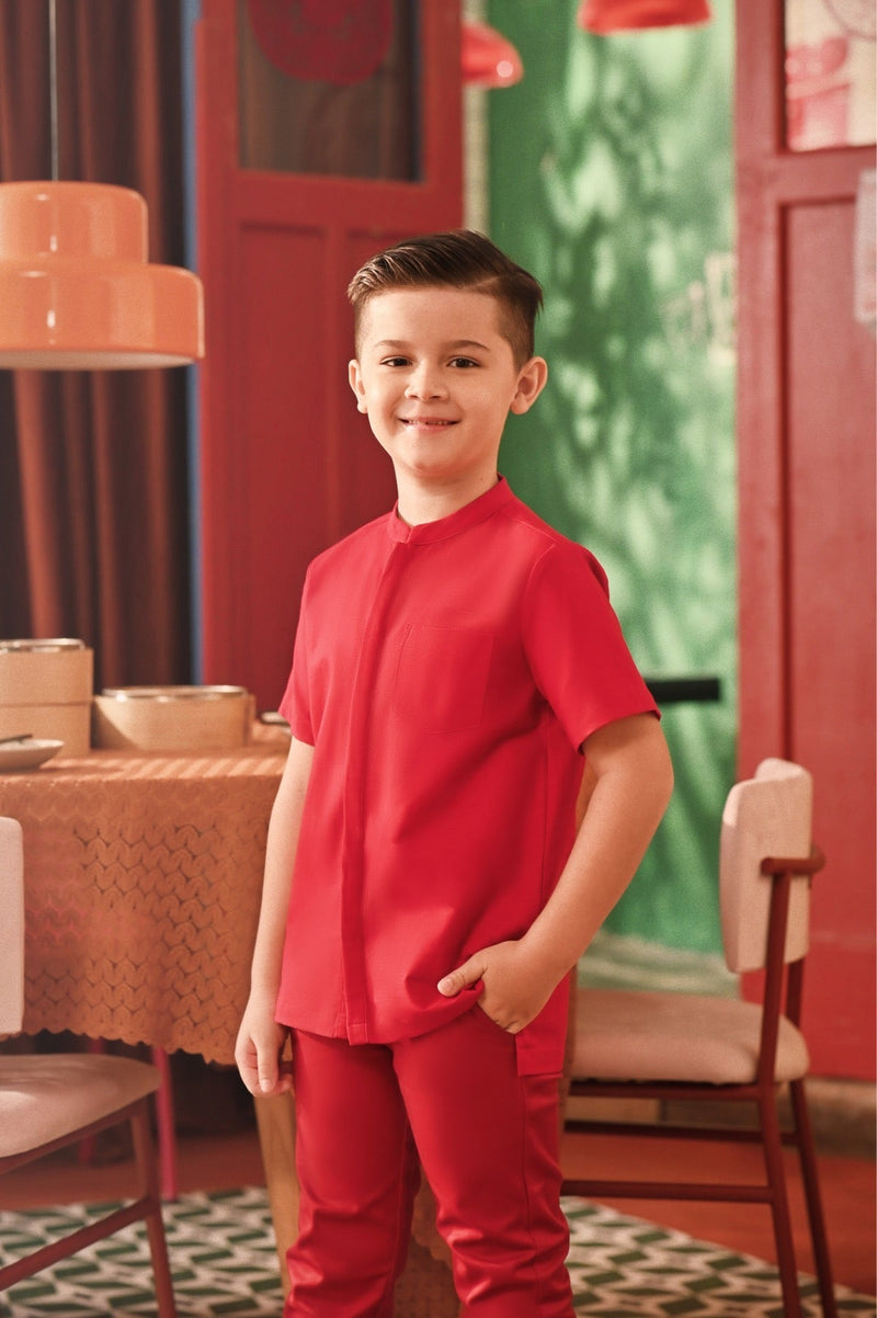 The Spring Dawn Mandarin Shirt - Red