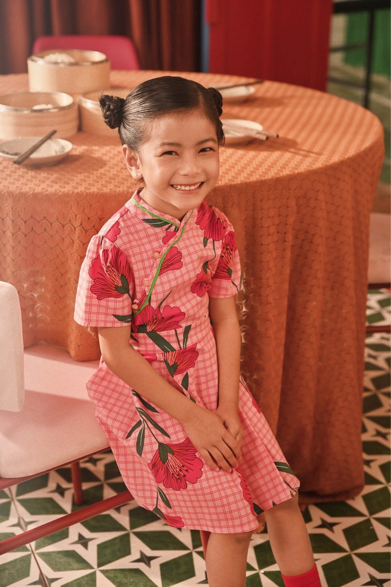 The Spring Dawn Blossom Cheongsam Dress - Poppy Pink