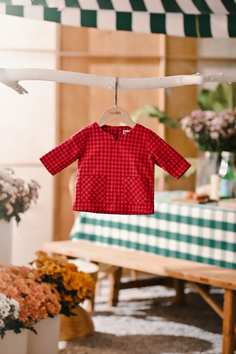 The Embun Babies Kurta - Red Mini Checked
