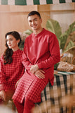 The Embun Men Baju Melayu Top - Crimson Red