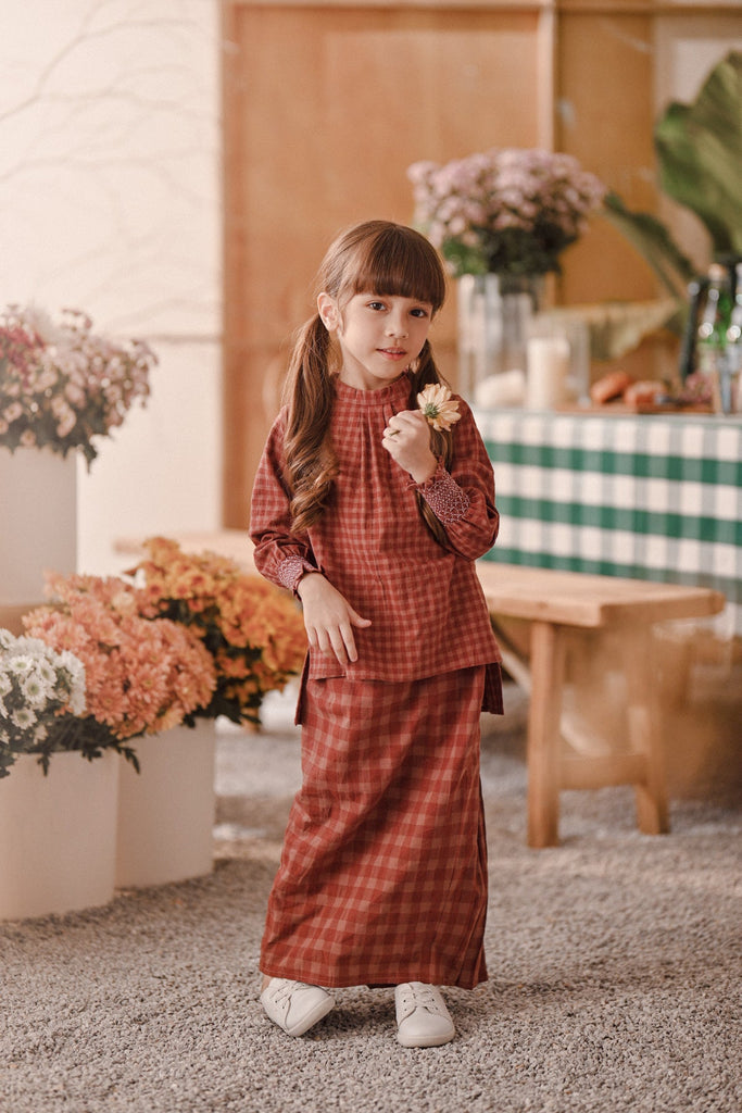 The Embun Back Pleated Skirt - Brown Checked