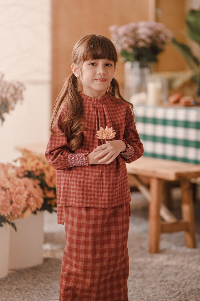 The Embun Doll Blouse - Brown Mini Checked