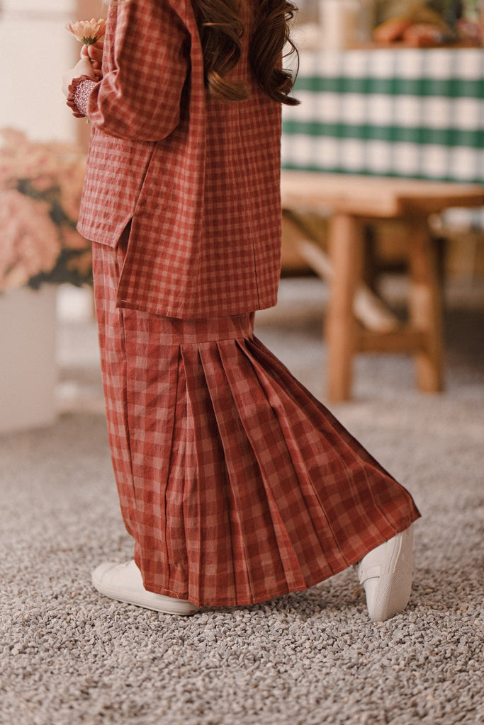 The Embun Back Pleated Skirt - Brown Checked