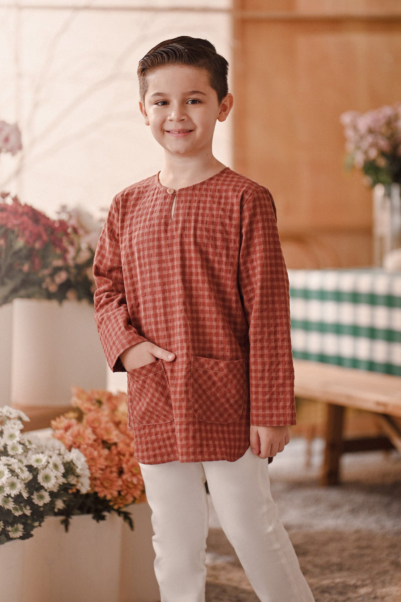The Embun Pesak Kurta - Brown Mini Checked