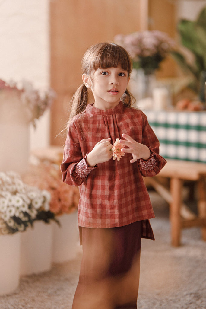 The Embun Doll Blouse - Brown Checked