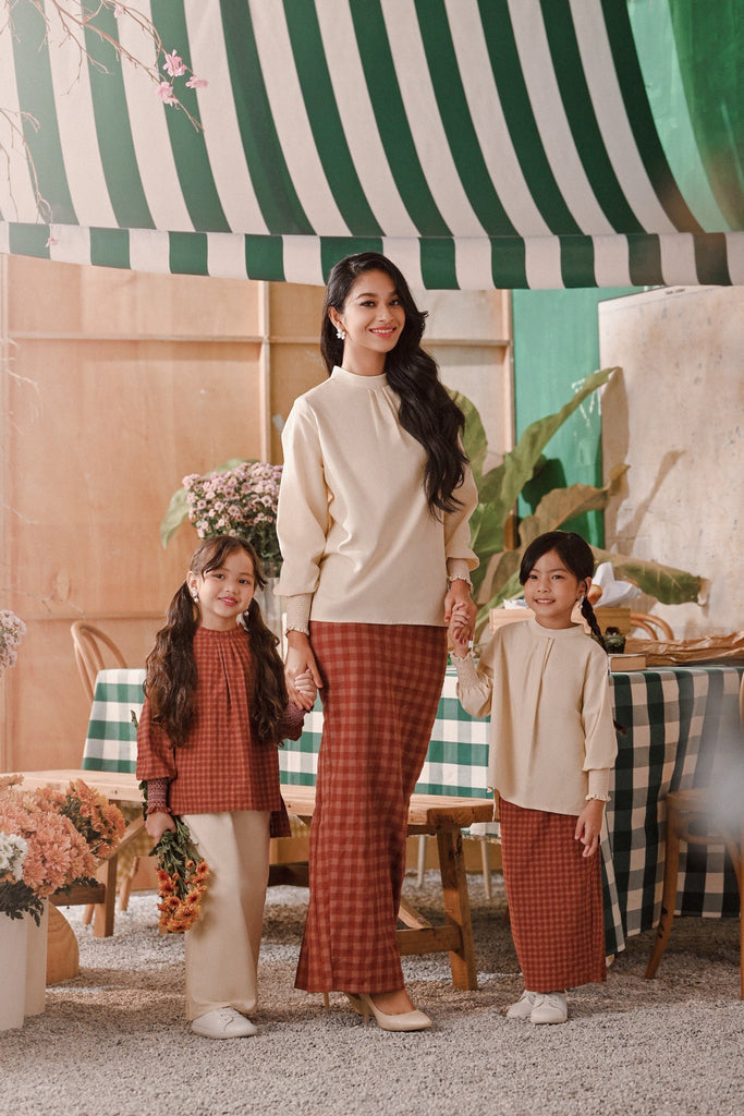 The Embun Back Pleated Skirt - Brown Mini Checked