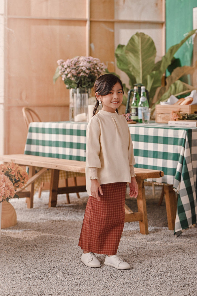The Embun Back Pleated Skirt - Brown Mini Checked