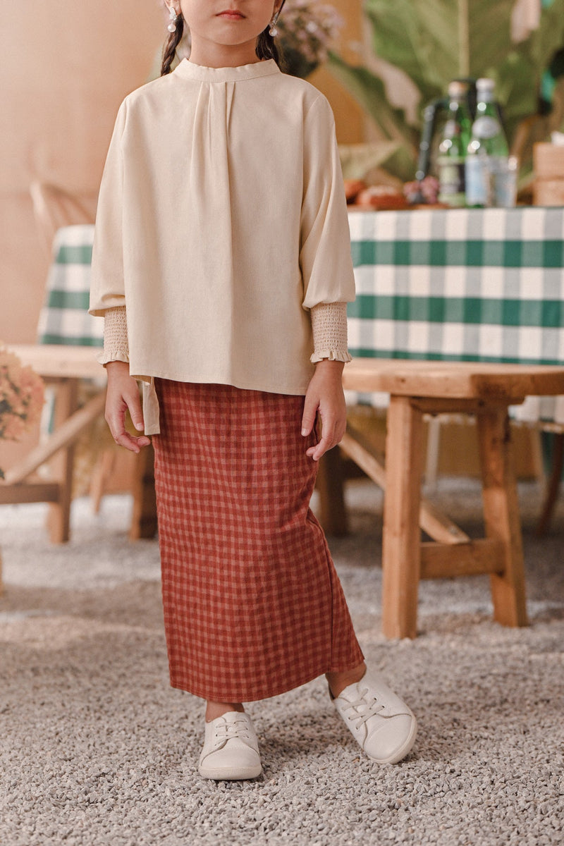 The Embun Back Pleated Skirt - Brown Mini Checked