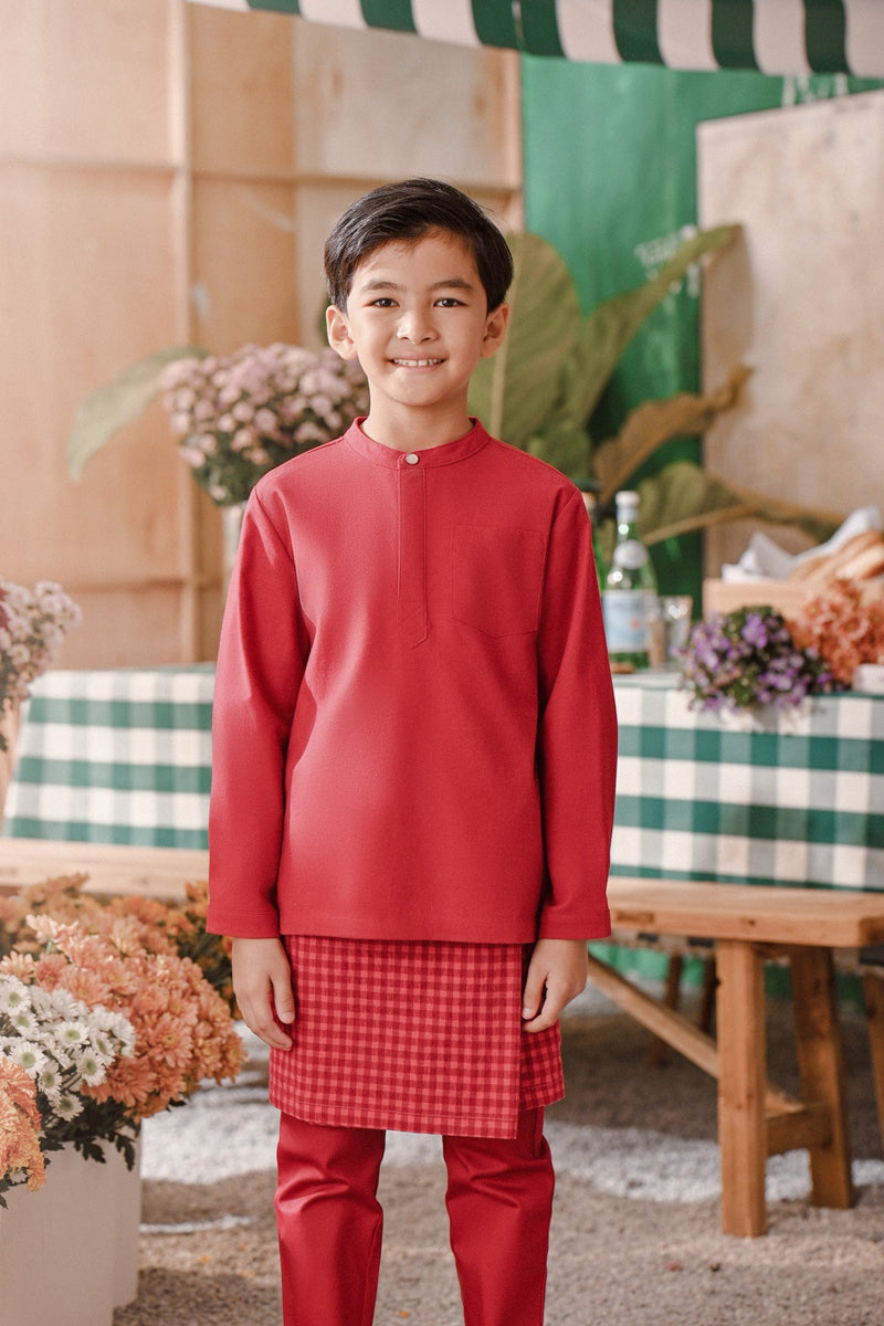 The Embun Baju Melayu Top - Crimson Red