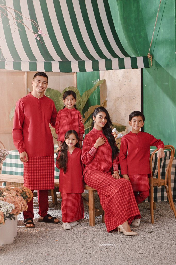 The Embun Baju Melayu Top - Crimson Red