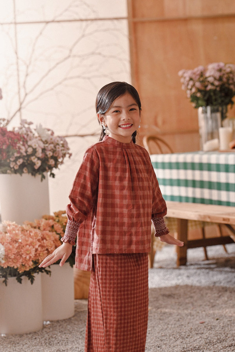 The Embun Doll Blouse - Brown Checked