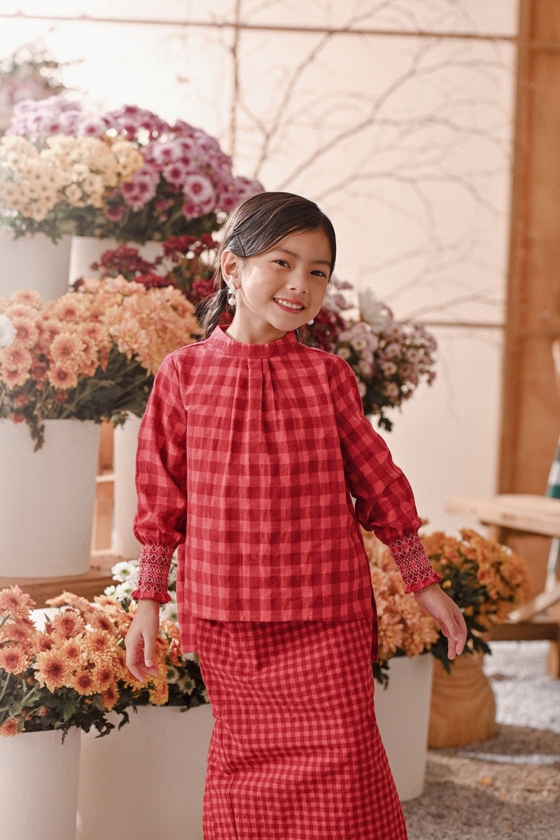 The Embun Doll Blouse - Red Checked