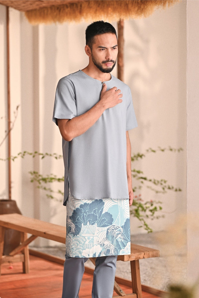 The Heiwa Men Short Sleeve Kurta - Fog Blue