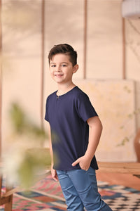 The Heiwa Short Sleeve Kurta - Navy Blue