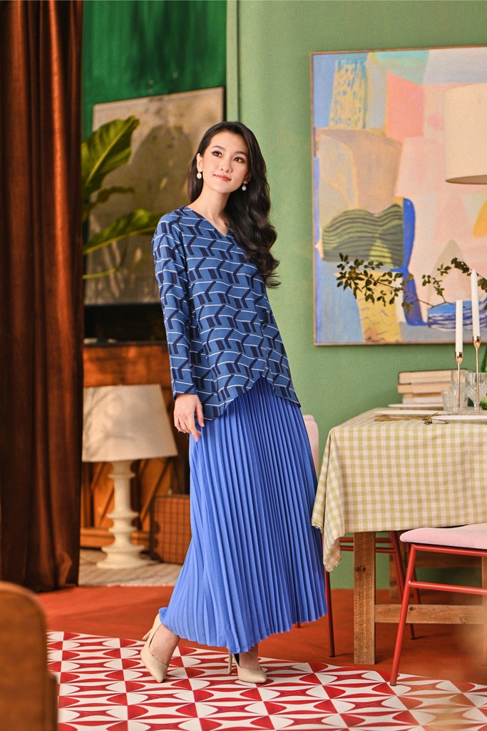 The Capai Women Sun-Pleats Skirt - Steel Blue