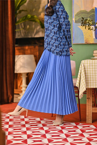 The Capai Women Sun-Pleats Skirt - Steel Blue