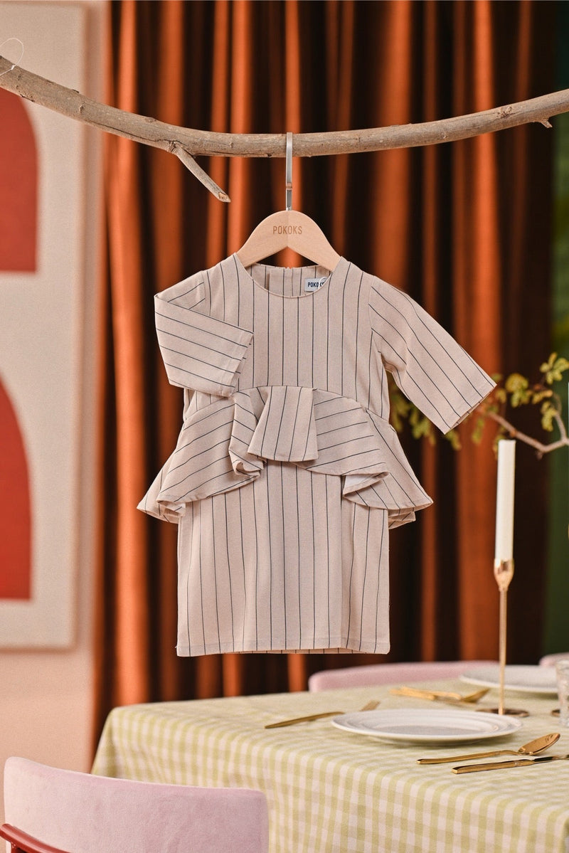 The Capai Babies Peplum Kurung - Champagne Pinstripe