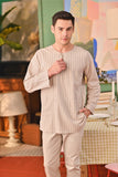 The Capai Men Kurta - Champagne Pinstripe