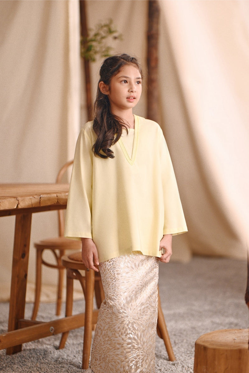 The Bayu Kurung Top - Baby Yellow