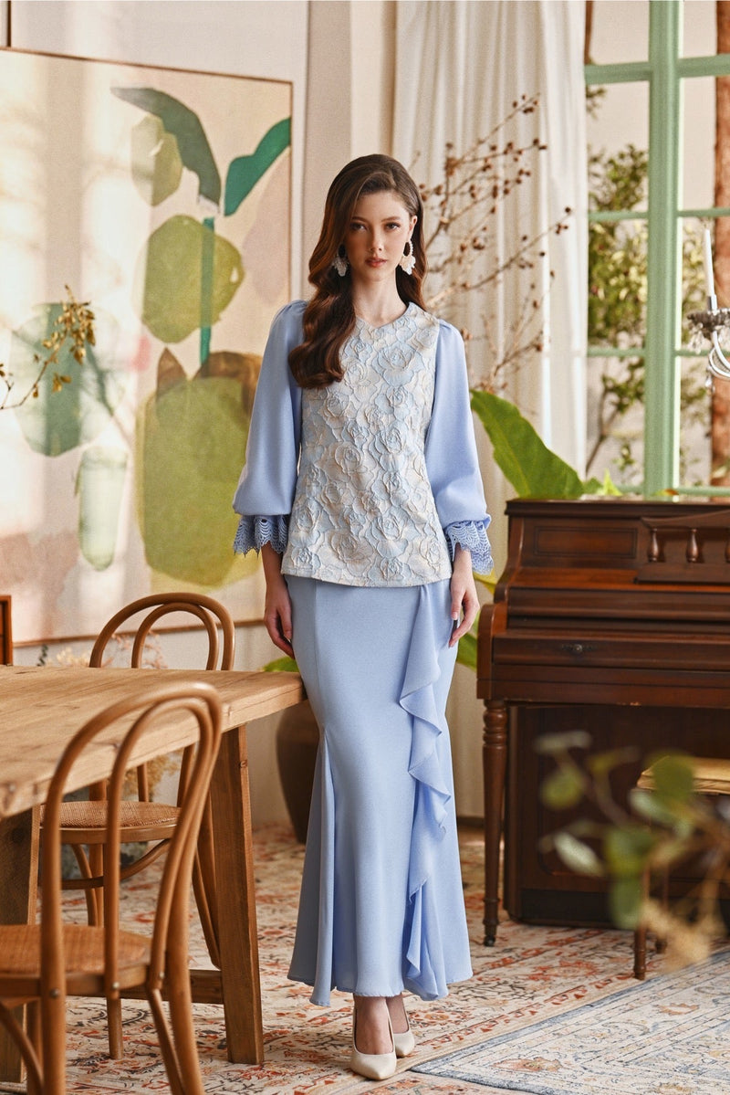 The Glow Women Glossy Kurung Set - Blue Carnation