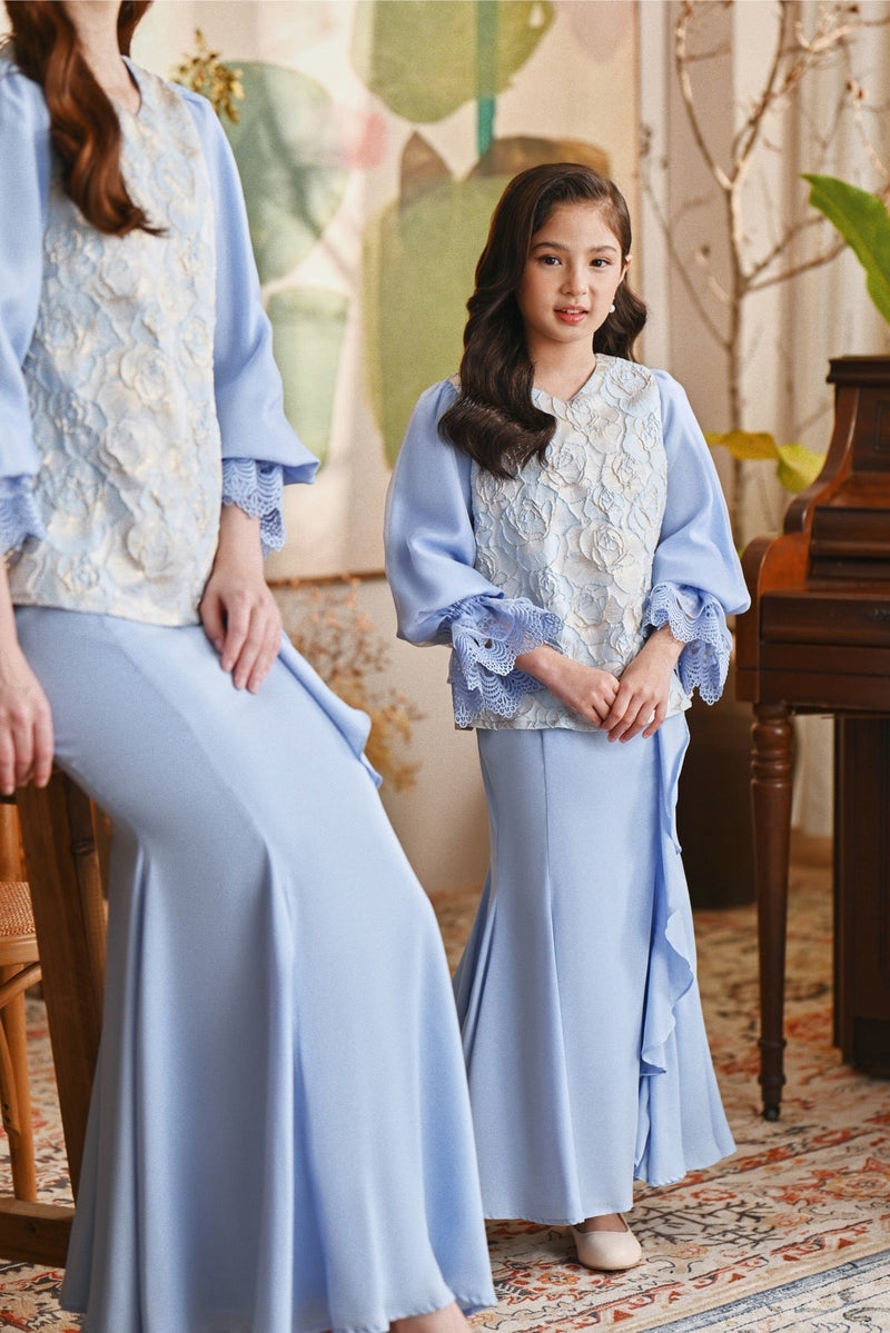 The Glow Glossy Kurung Set - Blue Carnation