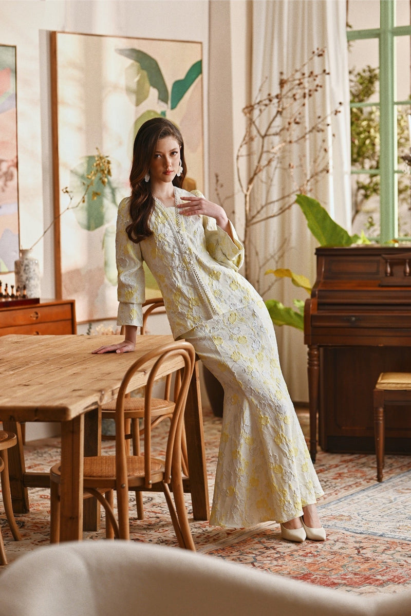 The Glow Women Lavish Kebaya Set - Tender Yellow Jacquard