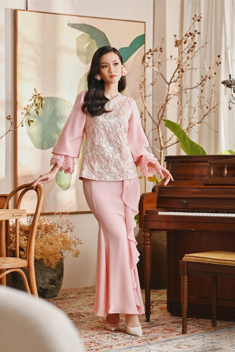 The Glow Women Glossy Kurung Set - Pink Carnation