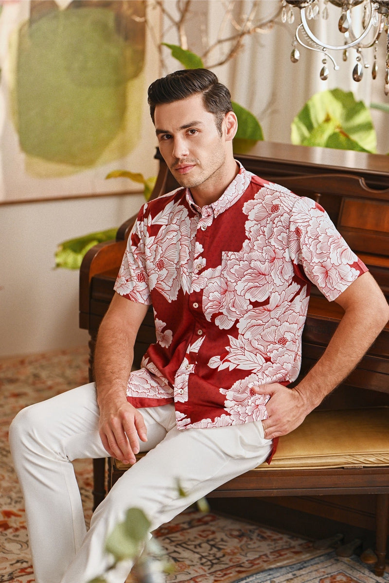 The Glow Men Batik Shirt - Ruby