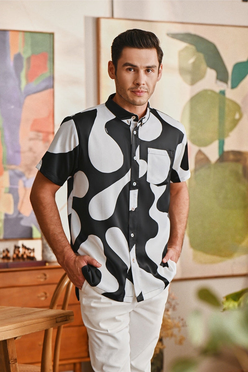 The Glow Men Batik Shirt - Black Sea